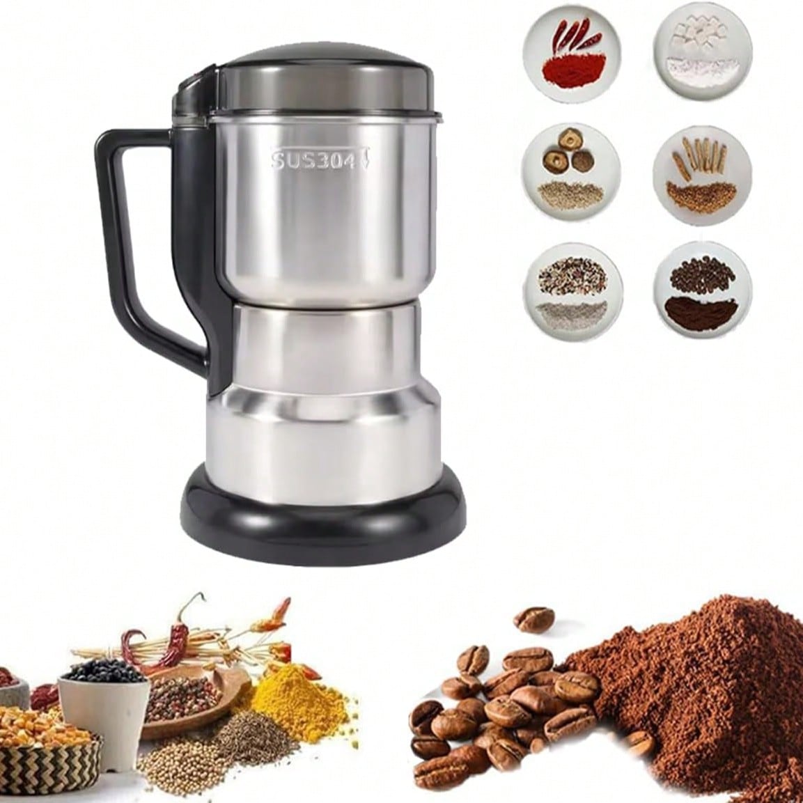 コーヒーミル、300Wの強力モーター搭載、4枚刃の304ステ - Coffee Bean Grinder Electric のレビューと価格